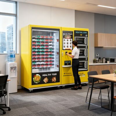 32-Zoll-Touchscreen-Großraum-Halbautomaten-Lunchbox-Automat mit 3 Mikrowellen, anpassbare Aufkleber für die gesamte Maschine