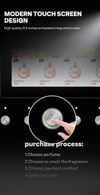 Hallo, wandmontierter Parfumspray-Verkaufsautomat kann vier verschiedene Düfte aufnehmen und verfügt über fünf Musterknöpfe für den Tischgebrauch.