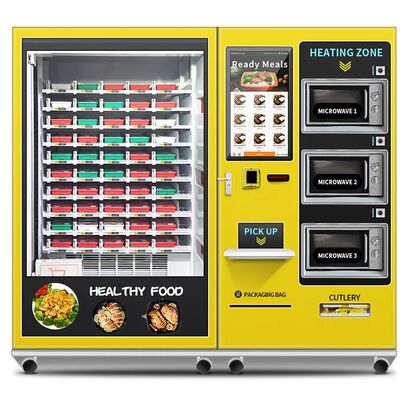 32-Zoll-Touchscreen-Großraum-Halbautomaten-Lunchbox-Automat mit 3 Mikrowellen, anpassbare Aufkleber für die gesamte Maschine