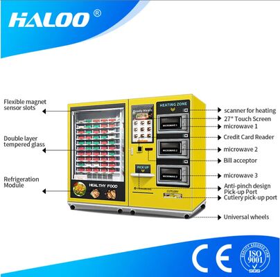 32-Zoll-Touchscreen-Großraum-Halbautomaten-Lunchbox-Automat mit 3 Mikrowellen, anpassbare Aufkleber für die gesamte Maschine